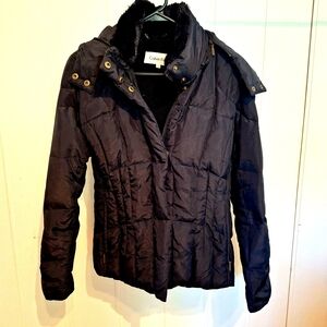 NWOT CALVIN KLEIN Black Women's Puffer Jacket Detachable Hood Size Small